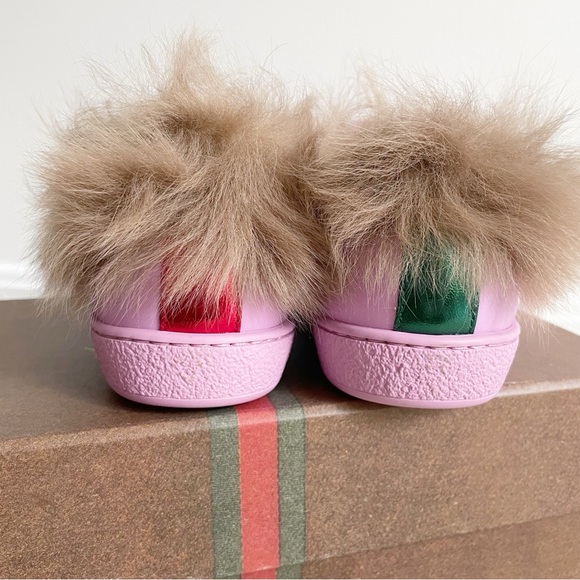 Gucci Ace Fur Lined Sneaker Pink Leather Web Bee NEW size 37 - Picture 6 of 15